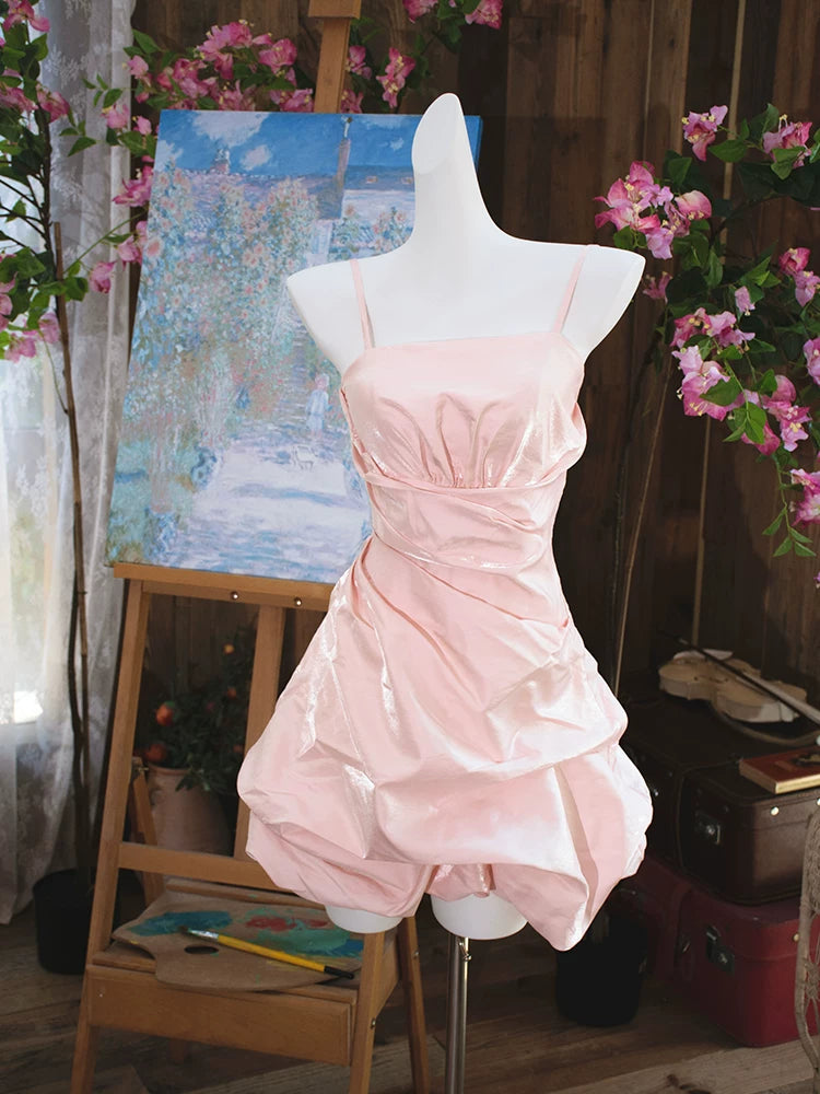 Vintage Ball Gown Spaghetti Straps Short Cocktail Dress 16th Birthday Outfits Homecoming Dresses Night Party Gown AB2370