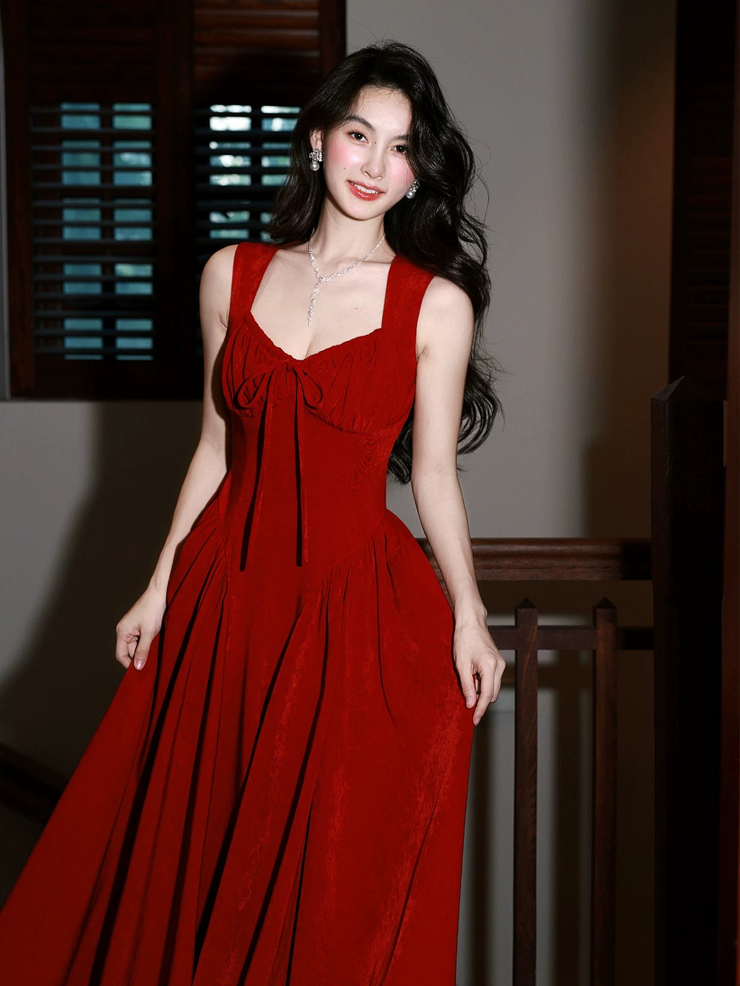 Simple A Line Square Neck Red Chiffon Mid Length Prom Dress Aesthetic Graduation Evening Outfits N080