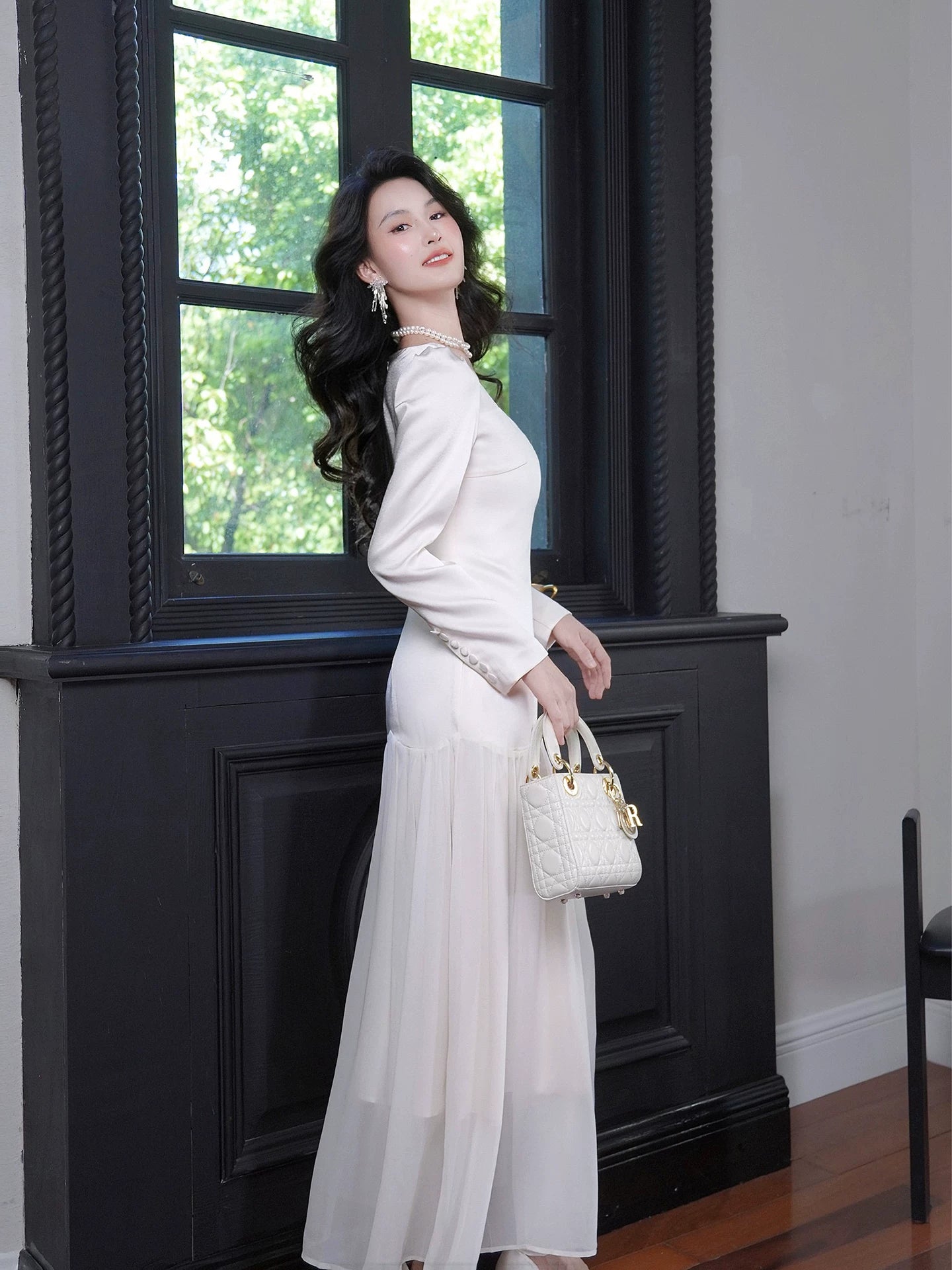 Simple A Line Square Neck Drop Waist White Chiffon Mid Length Prom Dress Aesthetic Graduation Evening Outfits N082
