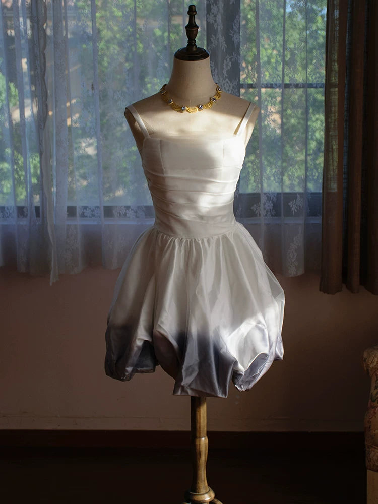 Vintage Ball Gown Strapless White Ombre Blue Satin Short Cocktail Dress 16th Birthday Outfits Homecoming Dresses Night Party Gown AB2383