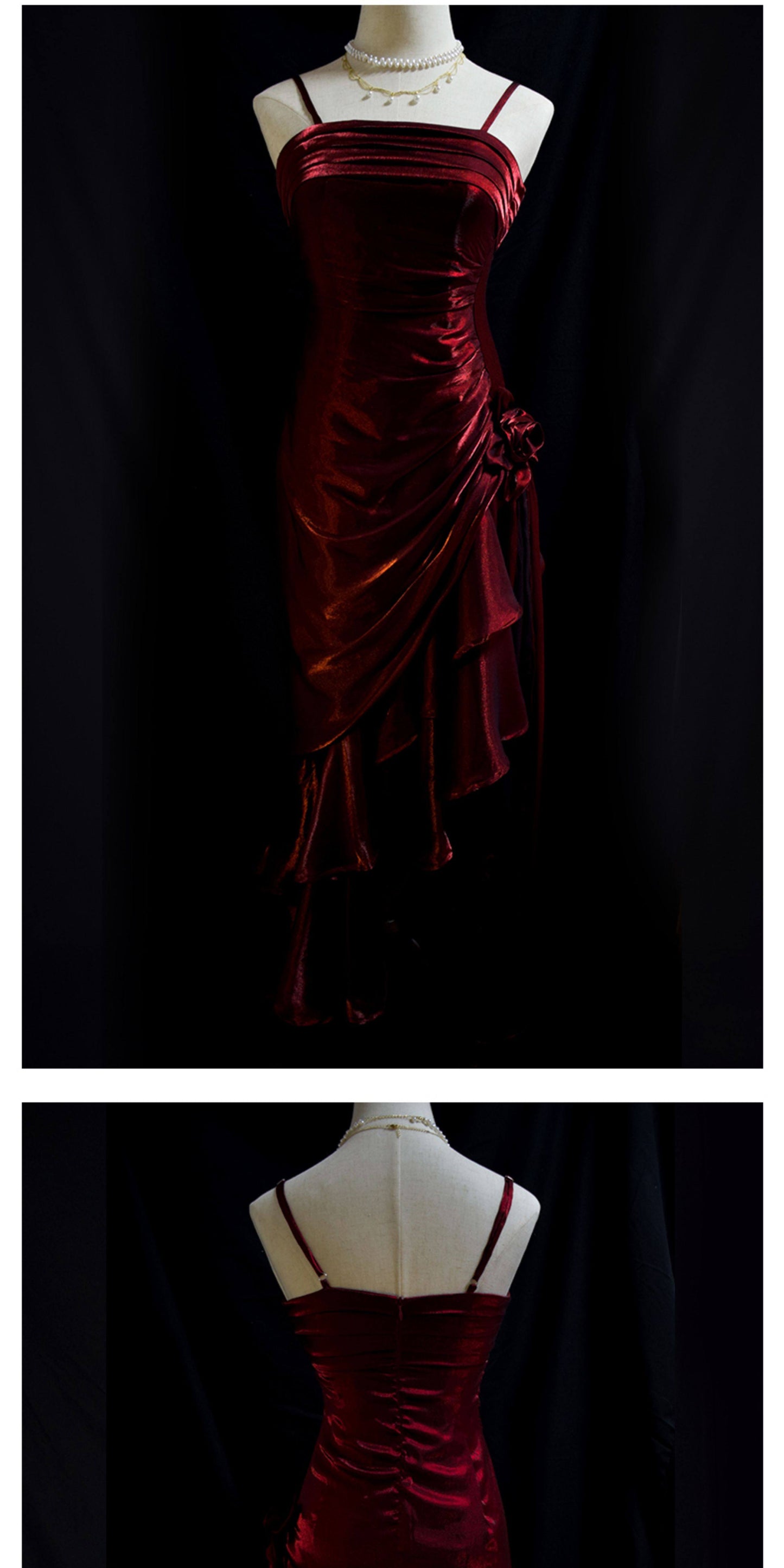 Vintage 50s High Low Spaghetti Straps Prom Dresses Inspiration Long Party Retro Evening Dress 20th Birthday Outfits AB2341