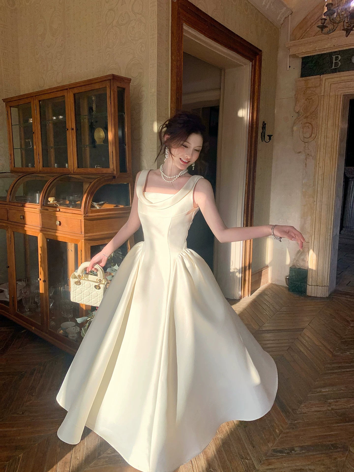 Modest A Line Square Neck Satin Prom Dresses Wedding Guest Dress 20th – RubyFashionDress