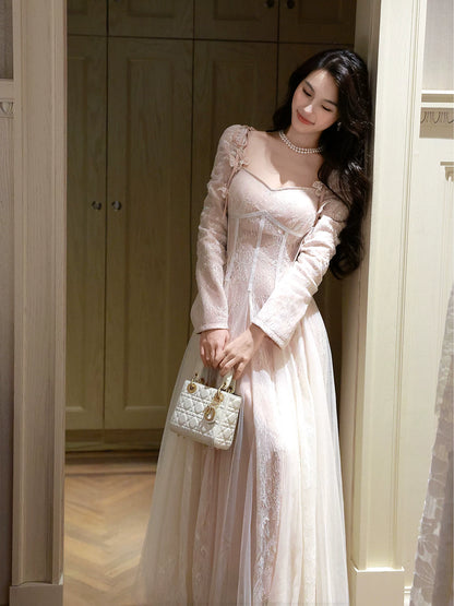 Cute A Line Long Sleeves Lace Pleated Prom Dresses Graduation 18th Birthday Holiday Outfits N091