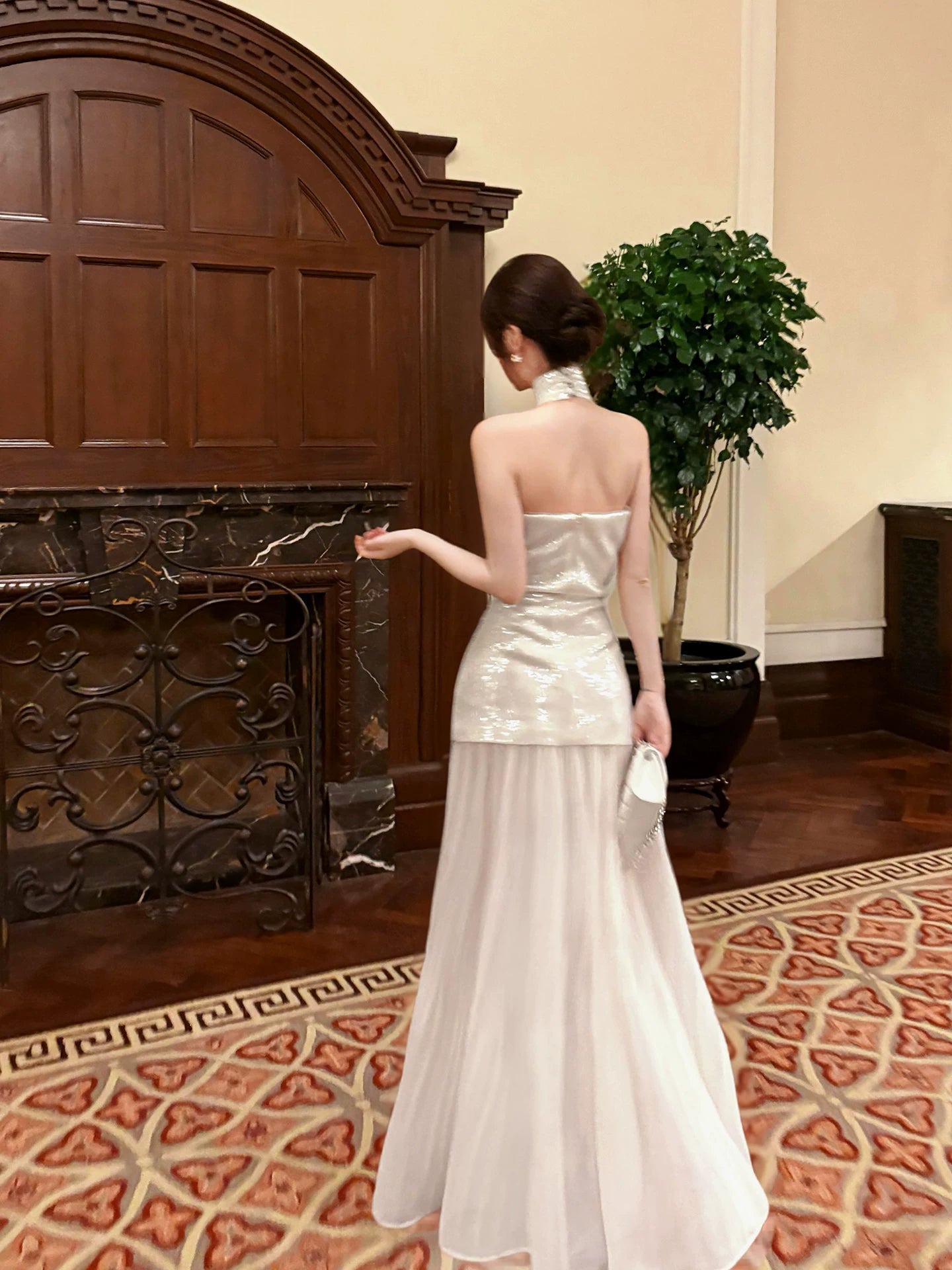 Elegant Mermaid Halter Ivory Ankle Length Prom Dresses 17th Nigh Party Birthday Outfits AB2484