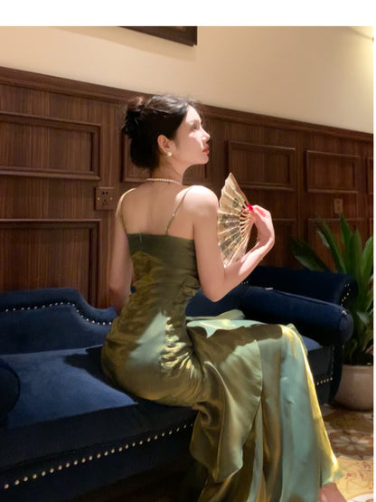 Modest Mermaid Spaghetti Straps Green Long Prom Dresses High School Teens Graduation Dance Dress 20th Birthday Outfits AB2501