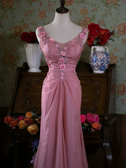 Vintage 90s Mermaid V Neck Chiffon Blue Long Prom Dresses Inspiration Party Retro Evening Dress 21st Birthday Outfits AB2376