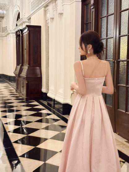Elegant A Line Spaghetti Straps Pink Satin Ankle Length Prom Dresses 17th Nigh Party Birthday Outfits AB2497