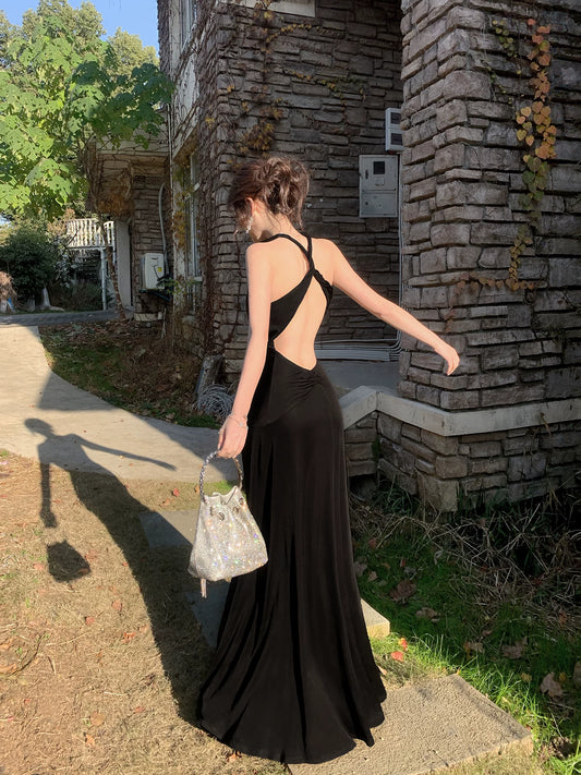 Elegant Mermaid Halter Black Sleeveless Backless Prom Dresses 16th Nigh Party Birthday Outfits AB2436