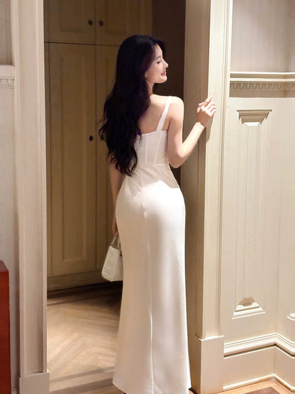 Simple Sheath Square Neck White Satin With Pleated Prom Dresses Graduation 18th Birthday Holiday Outfits N092