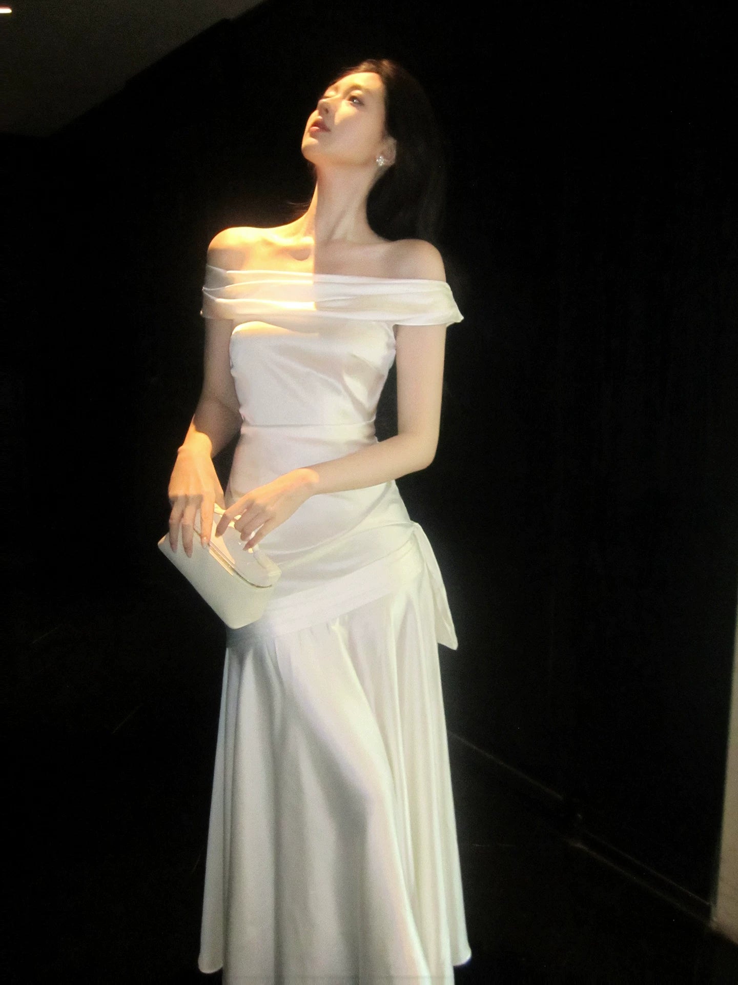 Elegant Mermaid Off The Shoulder White Long Prom Dresses 16th Nigh Party Birthday Outfits AB2452