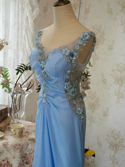 Vintage 90s Mermaid V Neck Chiffon Blue Long Prom Dresses Inspiration Party Retro Evening Dress 21st Birthday Outfits AB2376