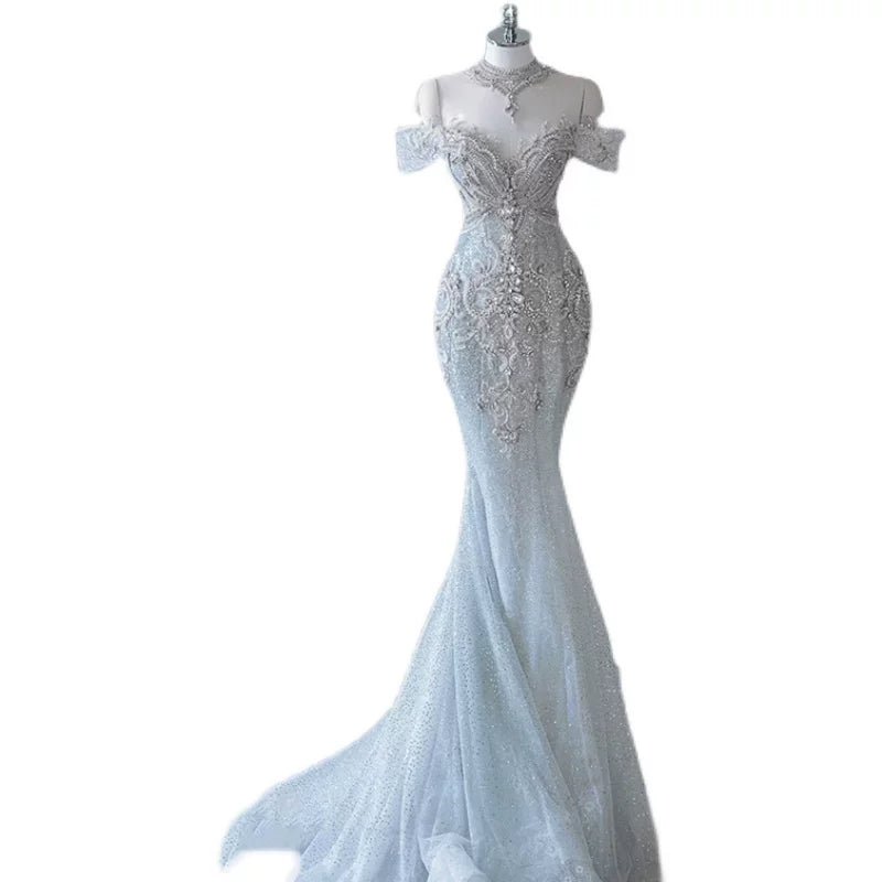 Sparkly Mermaid Evening Dress Off The Shoulder Sequins Prom Dress Long Party Dress 21st Birthday Outfits AB2321
