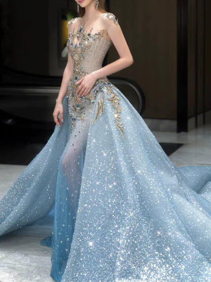 Modest Mermaid Scoop Neck Sequins With Beaded Prom Dresses Inspiration Long Party Night Evening Dress 19th Birthday Outfits AB2272