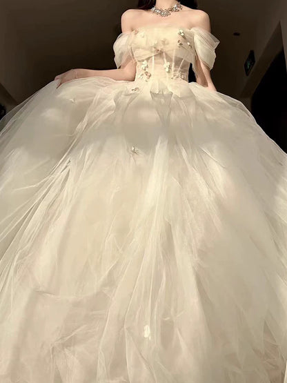 Princess Ball Gown Off The Shoulder Tulle Champagne Prom Dresses Inspiration Long Party Night Gowns 20th Birthday Outfits AB2237