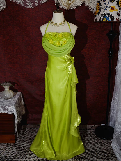 Vintage 90s A Line Halter Floral Neck Long Prom Dresses Inspiration Party Retro Evening Dress 21st Birthday Outfits AB2375