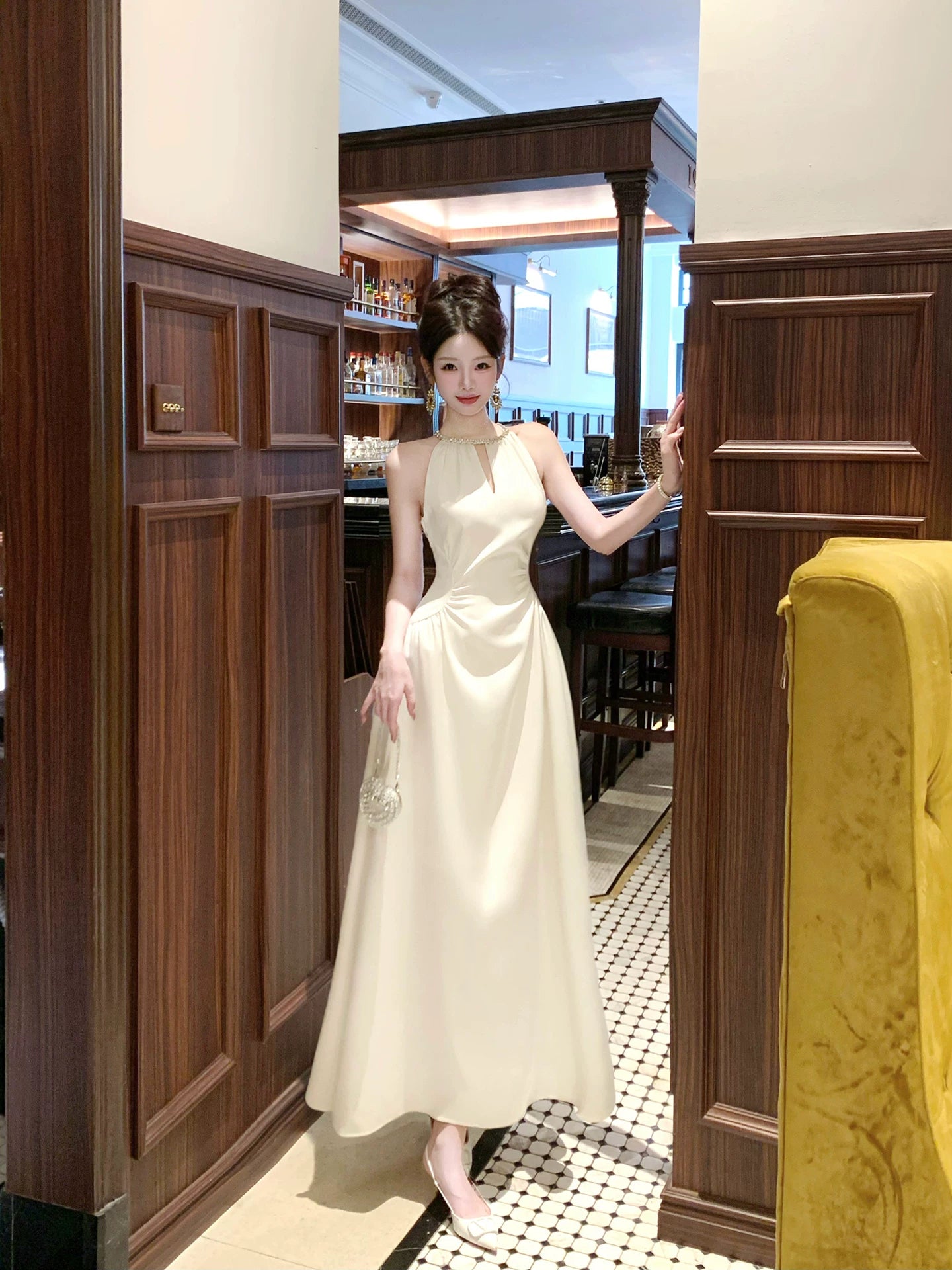 Sexy A Line Jewel Neck White Satin Ankle Length Prom Dresses Wedding Guest Dress 22th Birthday Outfits AB2507