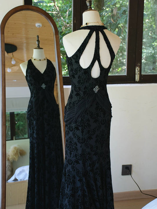 Vintage 50s Mermaid V Neck White Velvet Lace Prom Dresses Inspiration Long Party Retro Evening Dress 20th Birthday Outfits AB2343