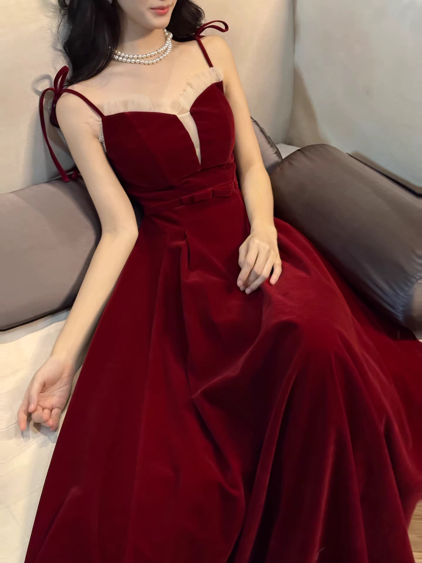 Modest A Line Spaghetti Straps Burgundy Long Prom Dresses Wedding Guest Dress 20th Birthday Outfits AB2487