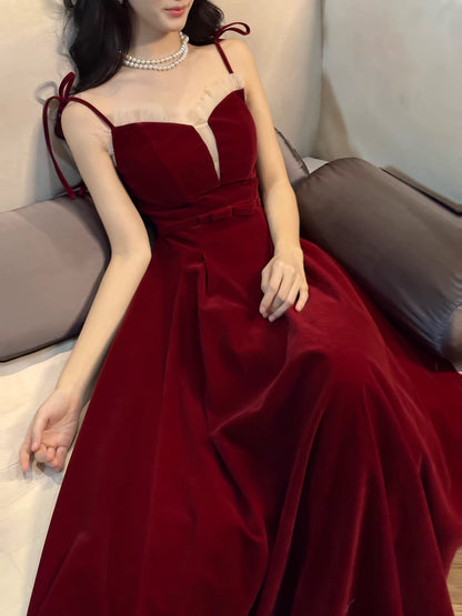 Modest A Line Spaghetti Straps Burgundy Long Prom Dresses Wedding Guest Dress 20th Birthday Outfits AB2487