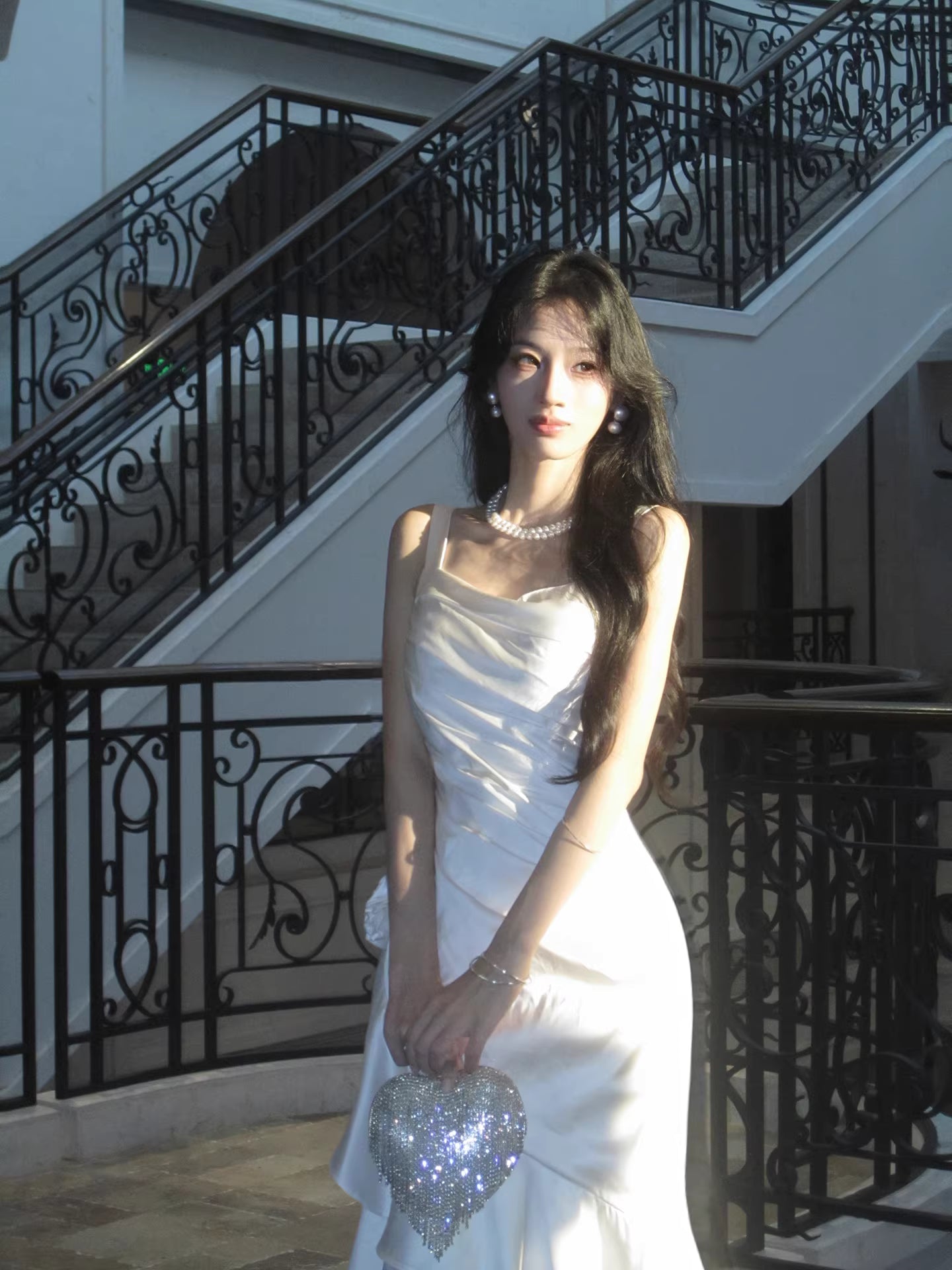 Modest Mermaid Square Neck White Satin Party Evening Night Dresses For Women Inspiration Long 18th Birthday Outfits AB2492