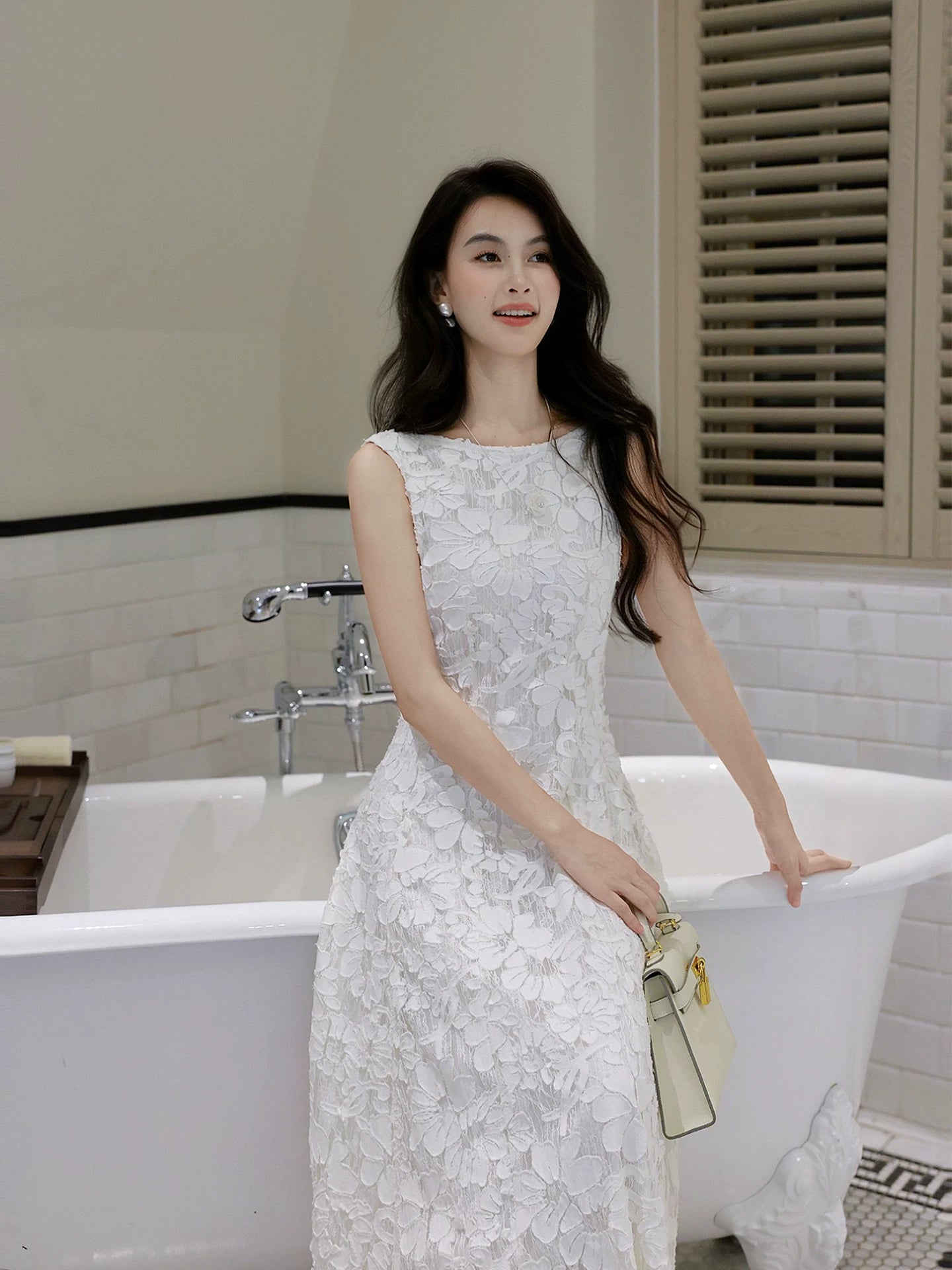 Chic A Line Bateau Neck White Lace Mid Length Prom Dresses Aesthetic Graduation Birthday Outfits N088