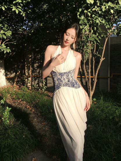 Modest A Line Halter Chiffon Slit Prom Dresses Wedding Guest Dress 20th Birthday Outfits AB2455