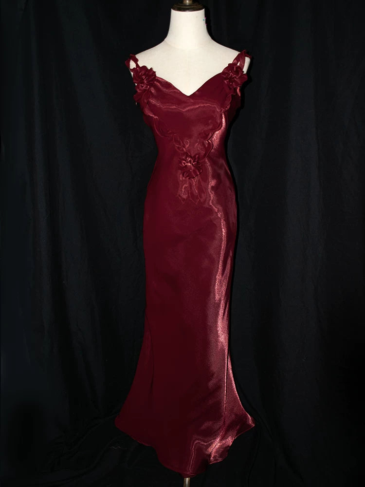 Vintage 1950s Mermaid V Neck Burgundy Prom Dresses Inspiration Long Party Evening Dress 18th Birthday Outfits AB2377
