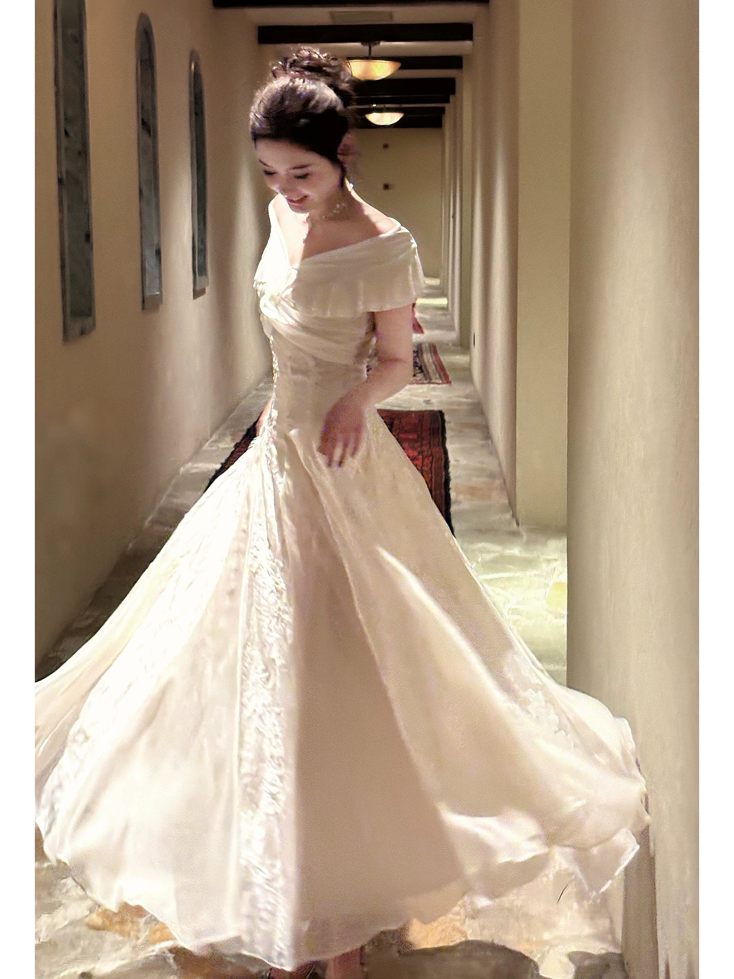 Simple A Line Off The Shoulder White Lace Mid Length Prom Dress Aesthetic Graduation Evening Outfits N086