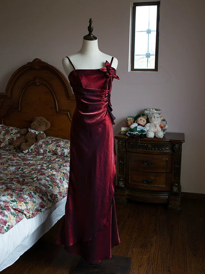 Vintage 1950s Mermaid Spaghetti Straps Burgundy Prom Dresses Inspiration Long Party Retro Evening Dress 18th Birthday Outfits AB2357