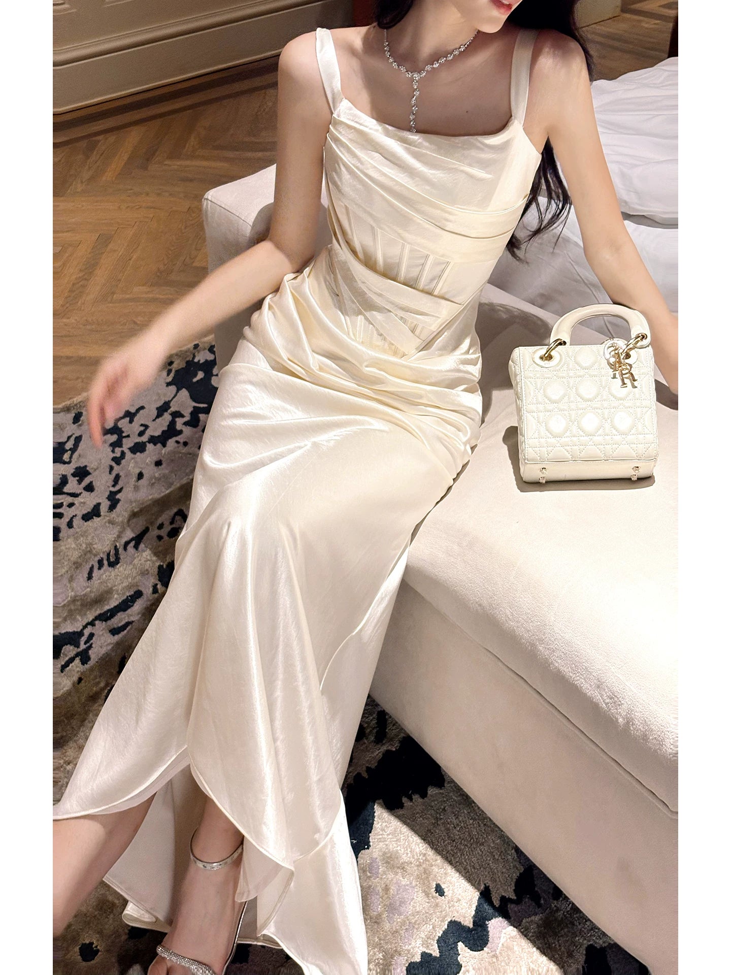 Simple Sheath Square Neck White Satin With Pleated Prom Dresses Graduation 18th Birthday Holiday Outfits N092