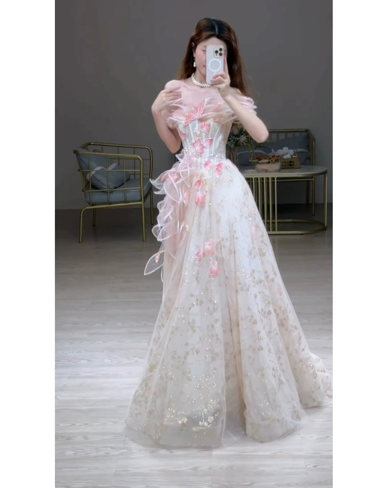 Princess Ball Gown Off The Shoulder Tulle Pink Prom Dresses Inspiration Long Party Night Gowns 20th Birthday Outfits AB2236