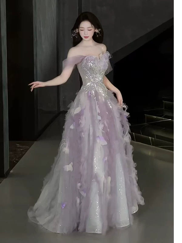 Sweet Ball Gown Off The Shoulder Tulle Pink Prom Dresses Inspiration Long Party Night Gowns 20th Birthday Outfits AB2238