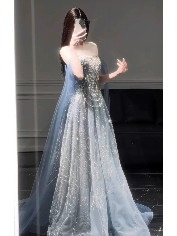 Sparkly A line Off The Shoulder Sequins Long Prom Dress Fashion Aesthetic For Teens Formal Dresses Party Outfits Prom Gown AB2229