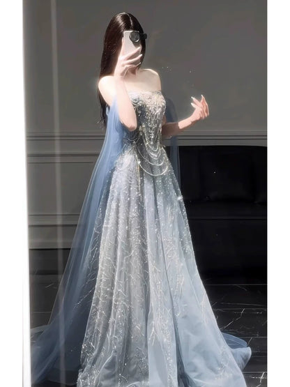 Sparkly A line Off The Shoulder Sequins Long Prom Dress Fashion Aesthetic For Teens Formal Dresses Party Outfits Prom Gown AB2229