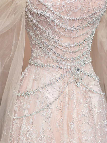 Unique Ball Gown Off The Shoulder Pink With Short Sleeves Prom Dresses Inspiration Party Night Gowns 20th Birthday Outfits AB2256