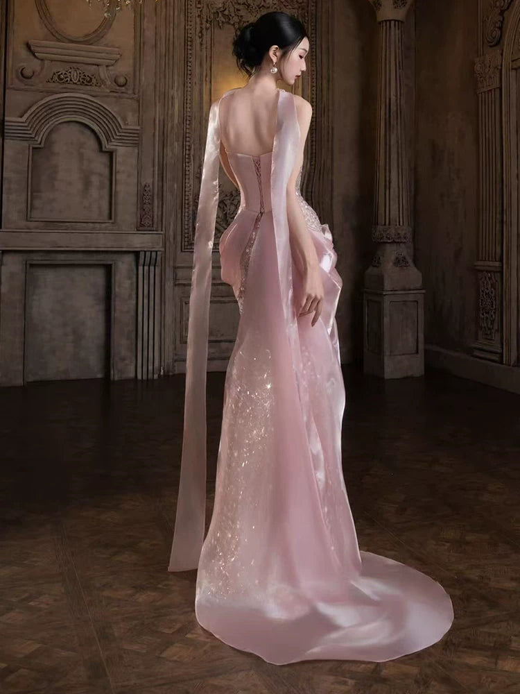 Sparkly Mermaid Strapless Pink Sequins Prom Dresses Inspiration Long Party Night Evening Gowns 19th Birthday Outfits AB2261