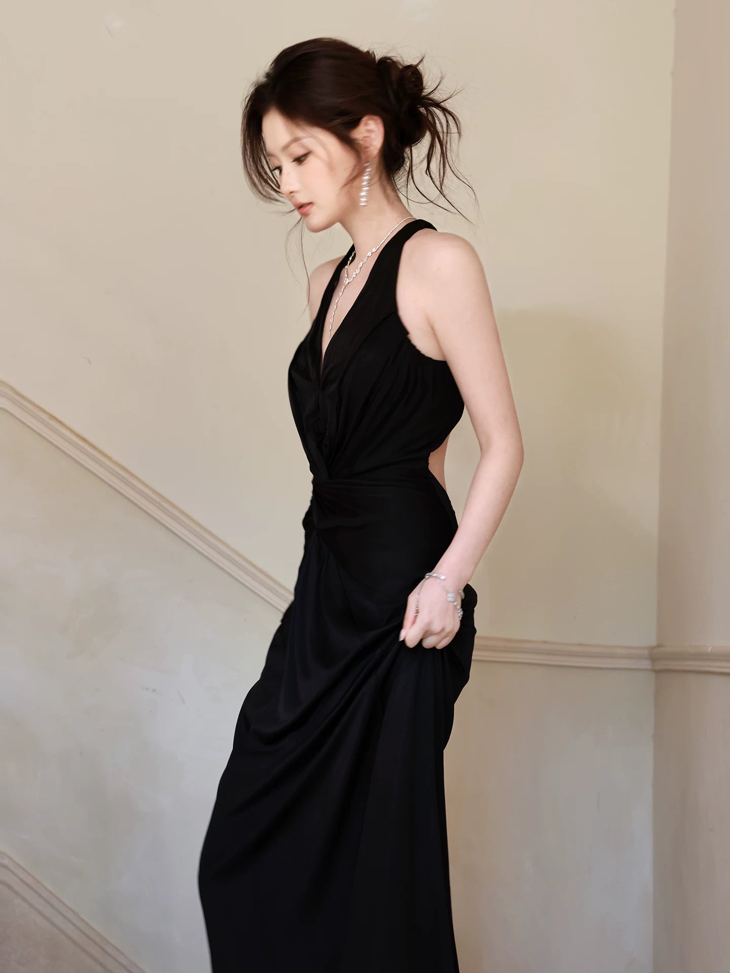 Elegant Mermaid Halter Black Sleeveless Backless Prom Dresses 16th Nigh Party Birthday Outfits AB2436