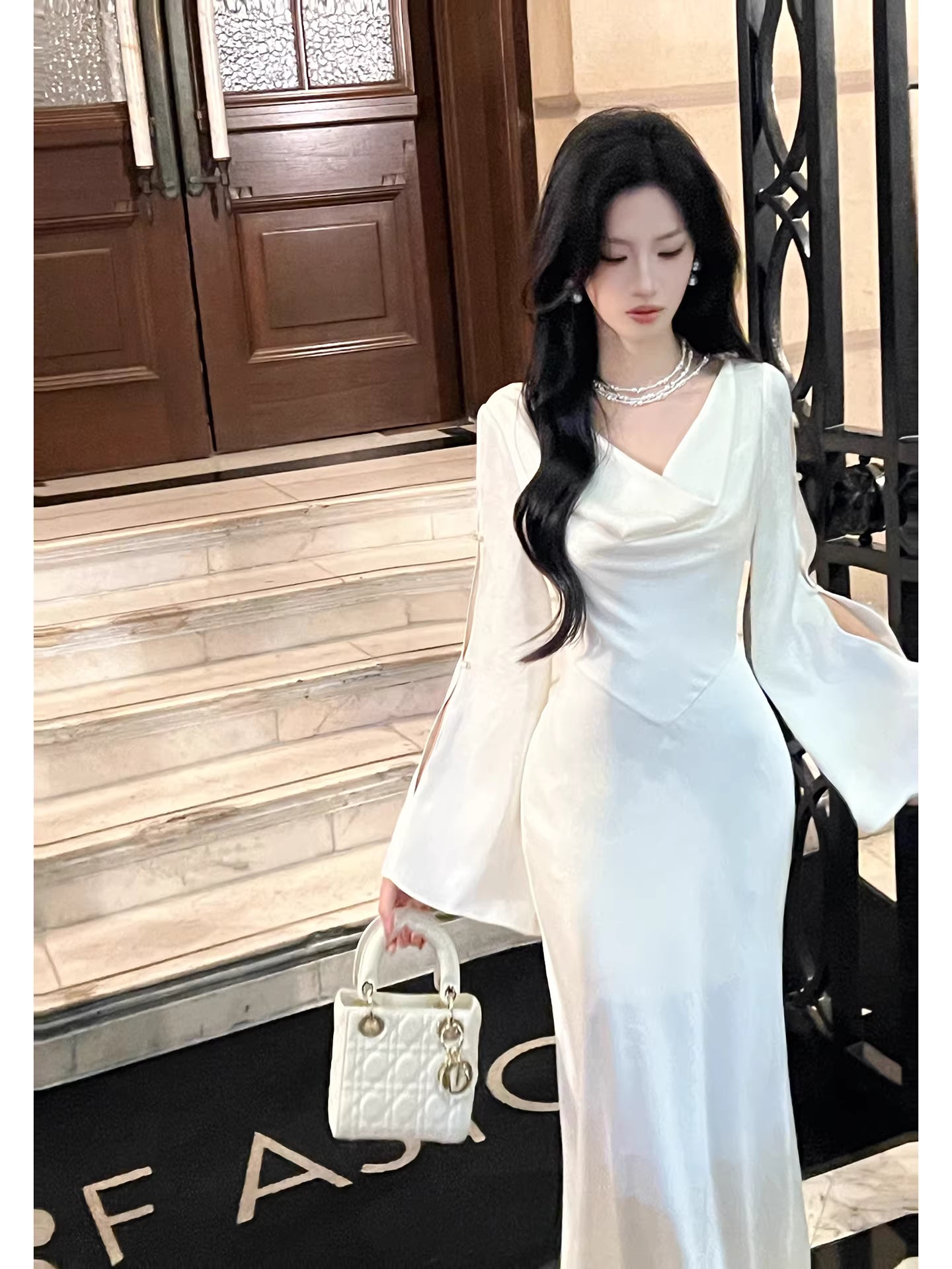 Sexy Mermaid Cowl Neck White Satin Ankle Length Prom Dresses Wedding Guest Dress 20th Birthday Outfits AB2483