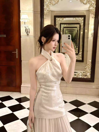 Elegant Mermaid Halter Ivory Ankle Length Prom Dresses 17th Nigh Party Birthday Outfits AB2484