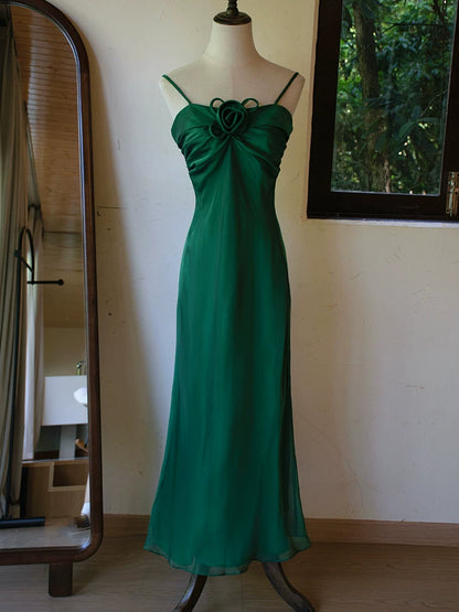 Vintage 1960s A line Spaghetti Straps Dark Green Prom Dresses Inspiration Long Party Evening Dress 18th Birthday Outfits AB2385