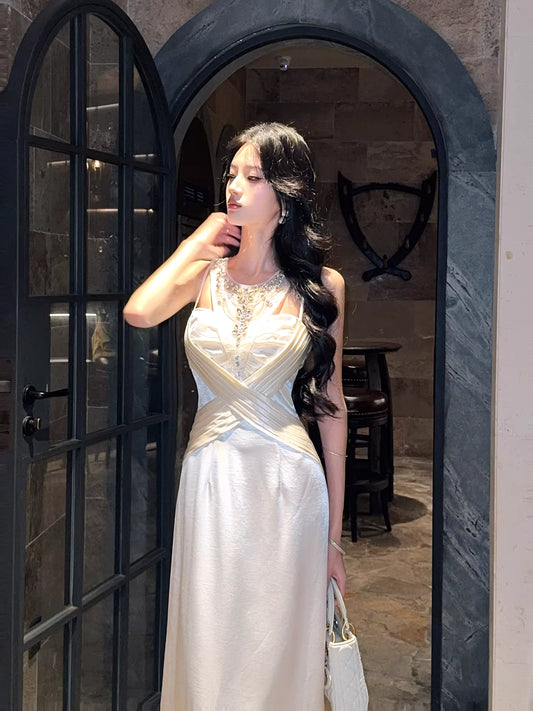 Elegant A Line Jewel Neck White Ankle Length Prom Dresses 17th Nigh Party Birthday Outfits AB2494