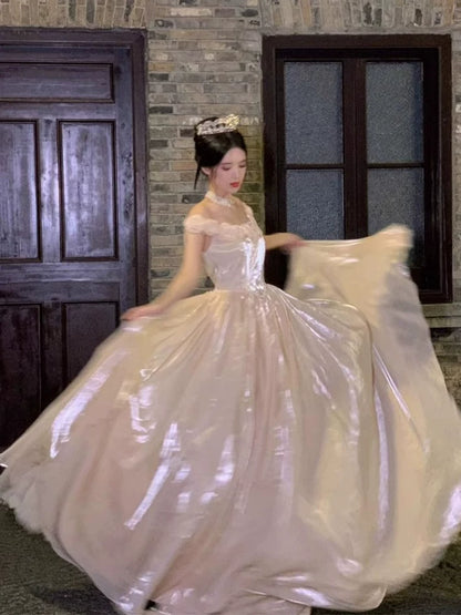 Princess Ball Gown Off The Shoulder Champagne Prom Dresses Inspiration Long Party Night Gowns 18th Birthday Outfits AB2231