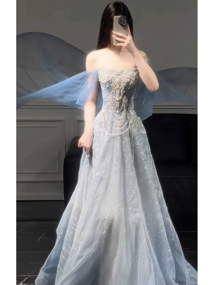 Sparkly A line Off The Shoulder Sequins Long Prom Dress Fashion Aesthetic For Teens Formal Dresses Party Outfits Prom Gown AB2229