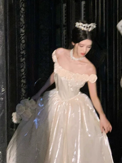 Princess Ball Gown Off The Shoulder Champagne Prom Dresses Inspiration Long Party Night Gowns 18th Birthday Outfits AB2231