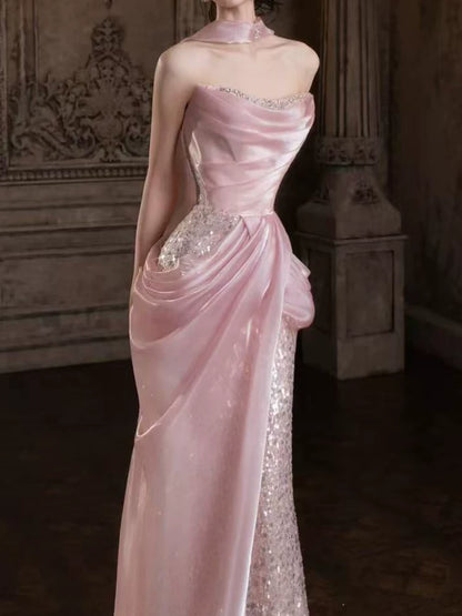Sparkly Mermaid Strapless Pink Sequins Prom Dresses Inspiration Long Party Night Evening Gowns 19th Birthday Outfits AB2261