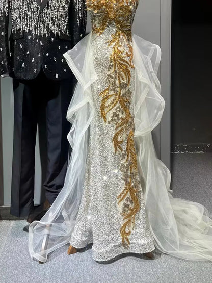 Sparkly Mermaid Sweetheart Gold Sequins Prom Dresses Inspiration Long Party Night Gowns 19th Birthday Outfits AB2260