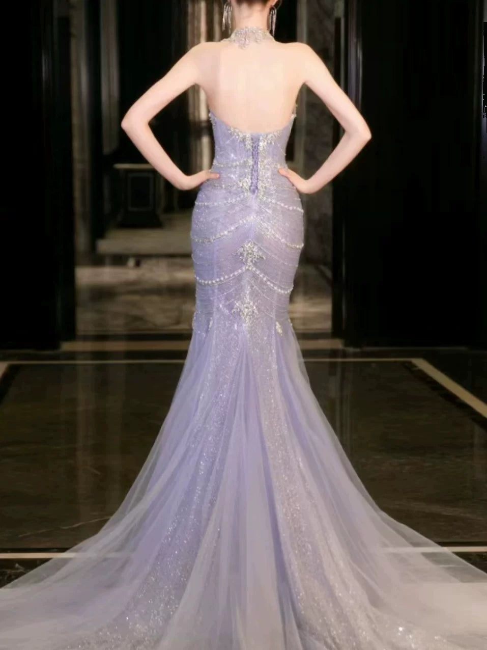 Modest Mermaid Strapless Lilac Sequins Prom Dresses Inspiration Long Party Evening Dress 21st Birthday Outfits AB2284