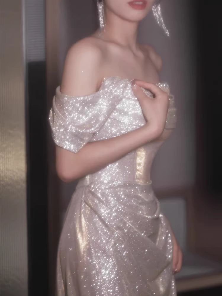 Princess Mermaid Off The Shoulder Sequins Prom Dresses Inspiration Long Party Night Gowns 20th Birthday Outfits AB2250