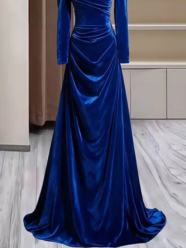 Modest Mermaid Sweetheart Burgundy Velvet Long Sleeves Prom Dresses Inspiration Party Dress Princess Graduation Dress AU267