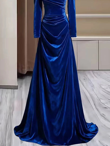 Modest Mermaid Sweetheart Burgundy Velvet Long Sleeves Prom Dresses Inspiration Party Dress Princess Graduation Dress AU267